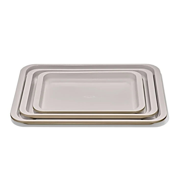 Non-Stick Pro Ceramic Coated Metal Bakeware 3Pc Set - Biscuit