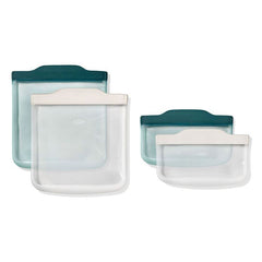 Silicone Reusable Bag -  4 Piece Lunch Set - Oat/Lagoon